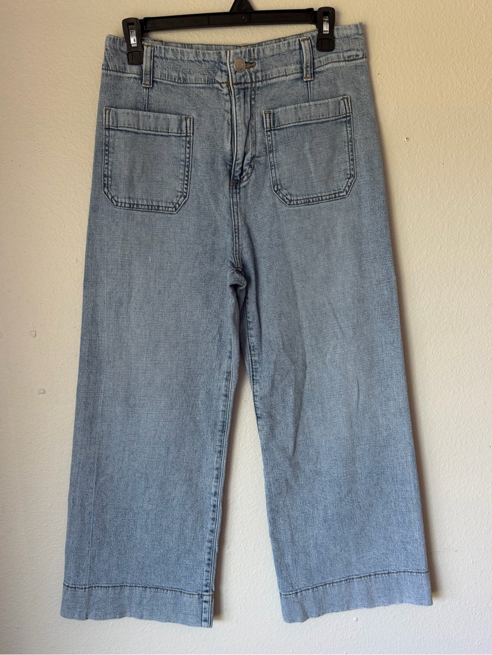 LC Lauren Conrad Light Blue Wide-Leg High-Rise Crop Jeans 6 Patch Pockets Boho - Picture 2 of 9